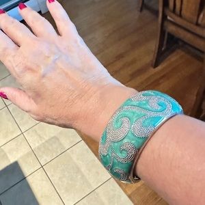 Sea green and silver bracelet, costume jewelry